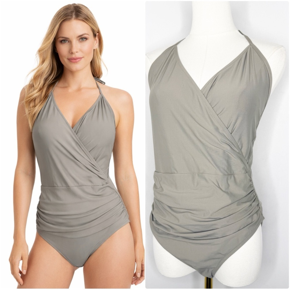 J.Crew Halter Wrap One-Piece Swimsuit Gray Size 10